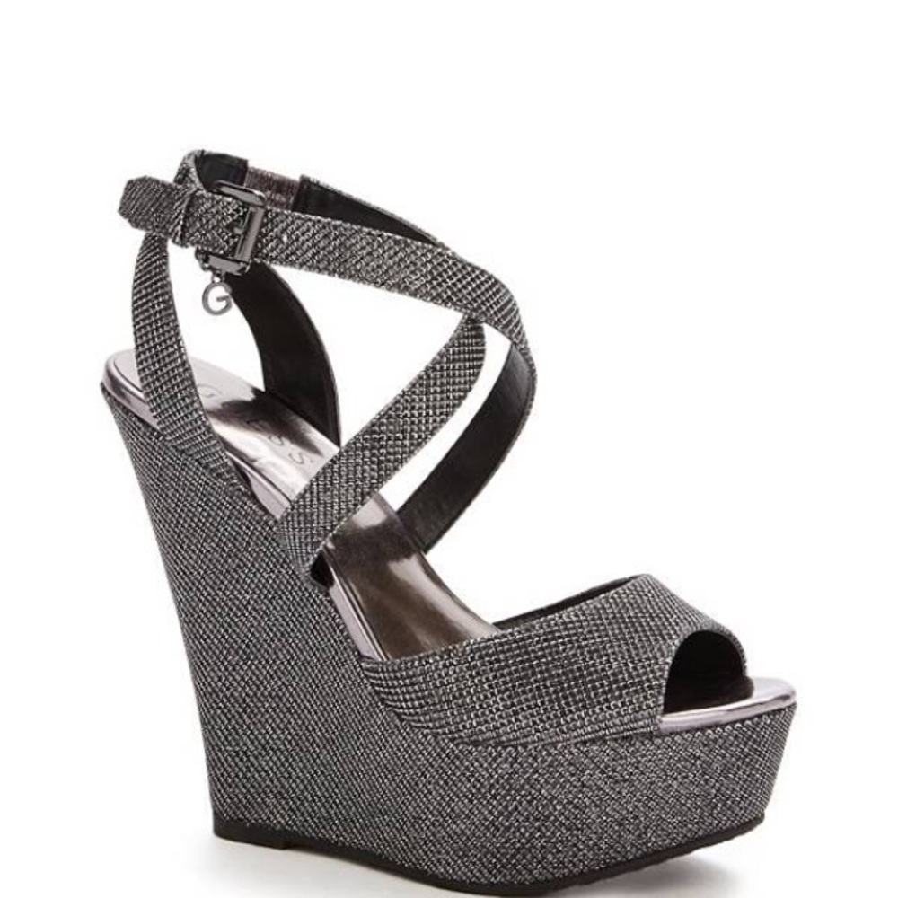 GUESS silver sparkle wedges